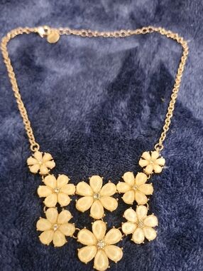 Gold-Tone Cream Floral Statement Necklace